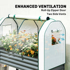 Galvanised Raised Garden Bed with Greenhouse Cover, Metal Elevated Garden Bed with Bed Liner, Bottom Shelf, Dark Gray