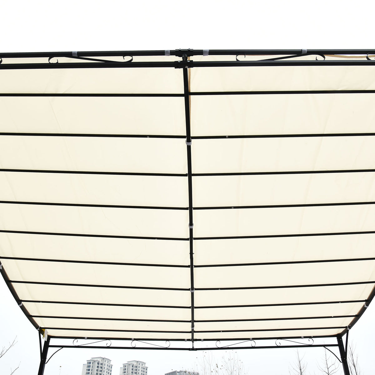10' x 13' Outdoor Pergola Gazebo, Steel Patio Canopy with Weather-Resistant Fabric and Drainage Holes, Cream White