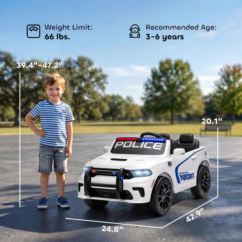 Licensed Ride On Police Car for Kids with 2 Seater, Remote, Suspension, Flashing Lights, Siren for Ages 3-6, White