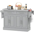Rolling Kitchen Island Cart with 47" Stainless Steel Top, Portable Island Table for Kitchen with Wheels, Adjustable Shelves, 2 Drawers, Spice, Knife and Towel Rack, Gray