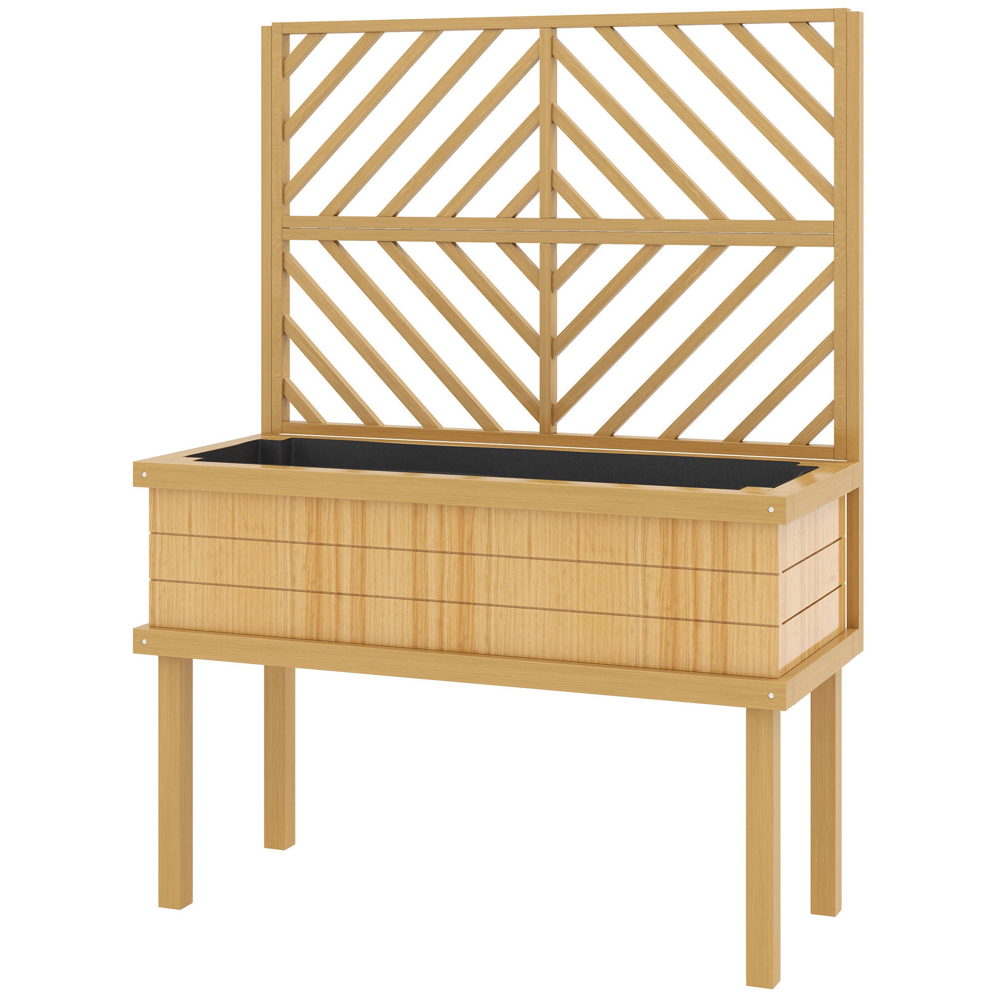 Elevated Wood Planter with Trellis for Climbing Plants, Raised Garden Bed with Legs and Drainage Holes, Natural Wood
