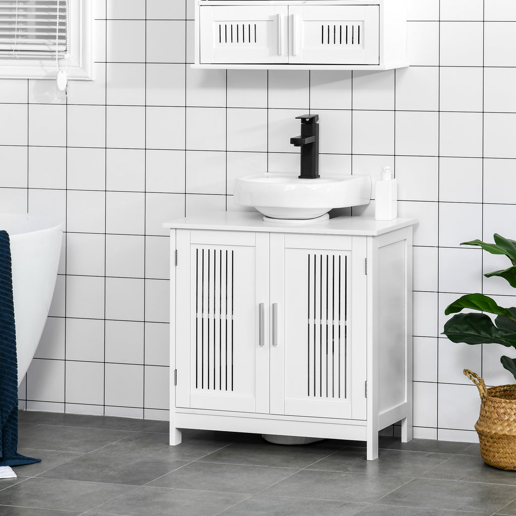 Bathroom Under Sink Cabinet Vanity Unit with Adjustable Shelf Space Saver, White