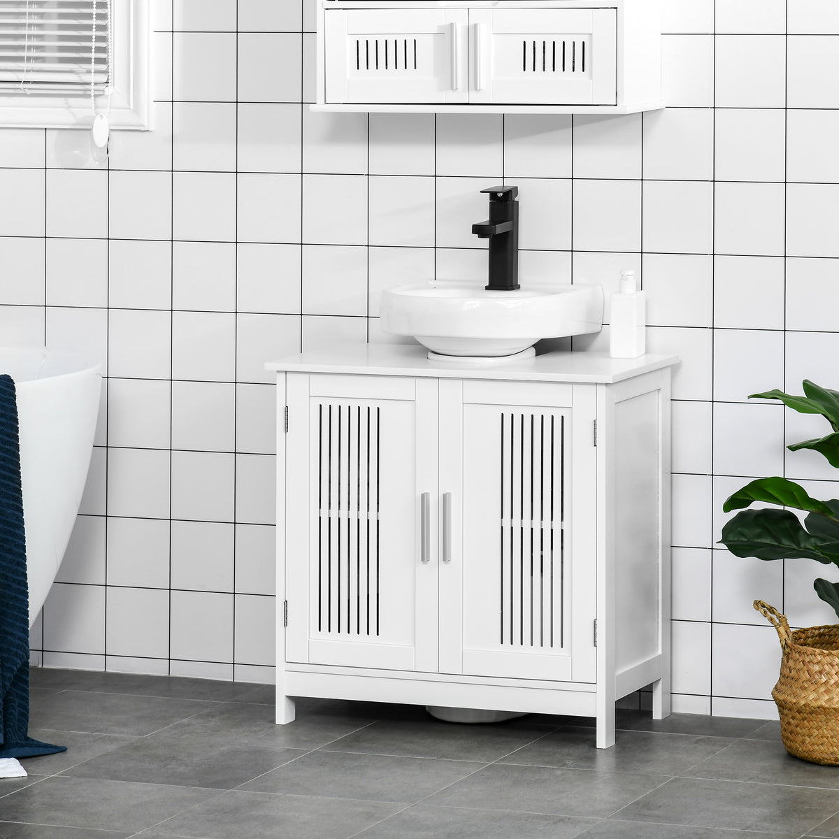 Bathroom Under Sink Cabinet Vanity Unit with Adjustable Shelf Space Saver, White