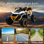 12V 2-Seater Kids Electric UTV Ride-On with Remote Control, Electric Go-Kart with Music & Flashlights, 45.5" L x 28.5" W x 24.5" H, Yellow+White