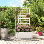 Galvanized Raised Garden Bed Planter Box with Trellis for Climbing Plants, Vegetable, Vines, 24" x 9" x 44.5", White