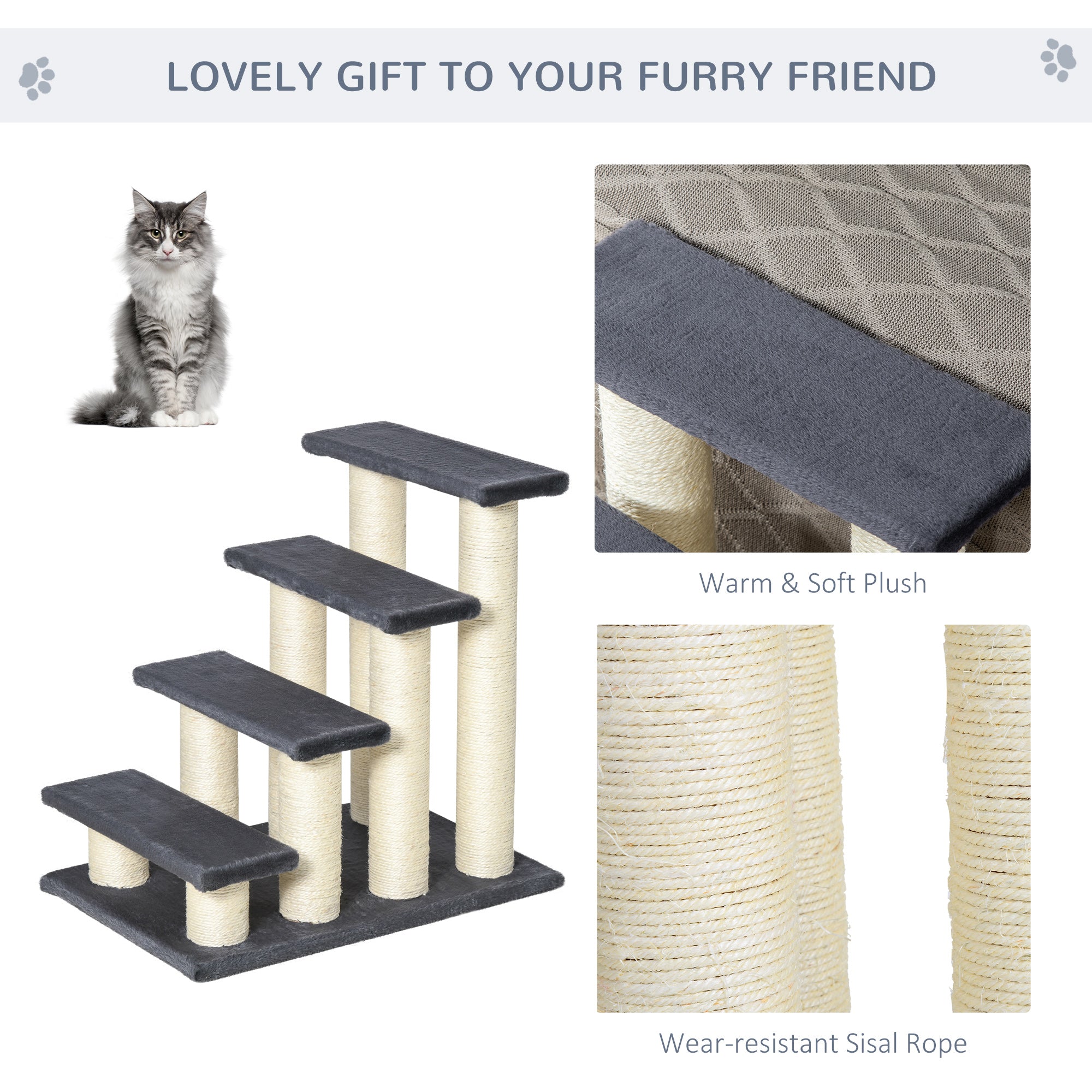 Cat Tree with 4 Steps for High Beds w/ Sisal Scratching Post