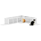 Wooden 98" Cat Tunnel for Outdoor with Combinable Design, 8 Doors, White