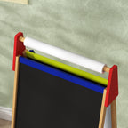 3 in 1 Easel for Kids with Paper Roll, Whiteboard, Chalkboard, Double Sided & Adjustable Height, Nature Wood