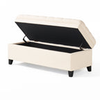 Storage Ottoman with Birch Legs, Hand-Tufted Fabric, 50" L x 20.5" W x 18.25" H, Spot Clean, Beige