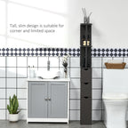 54" Tall Bathroom Storage Cabinet, Freestanding Linen Tower with 2-Tier Shelf and Drawers, Narrow Side Floor Organizer, Brown