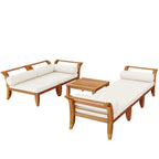6 Piece Patio Sofa Set with Tea Table & Ottoman for Garden, Modular Sectional with 5 Thick Cushion, 30" L x 27.5" W x 16" H, Teak+Beige