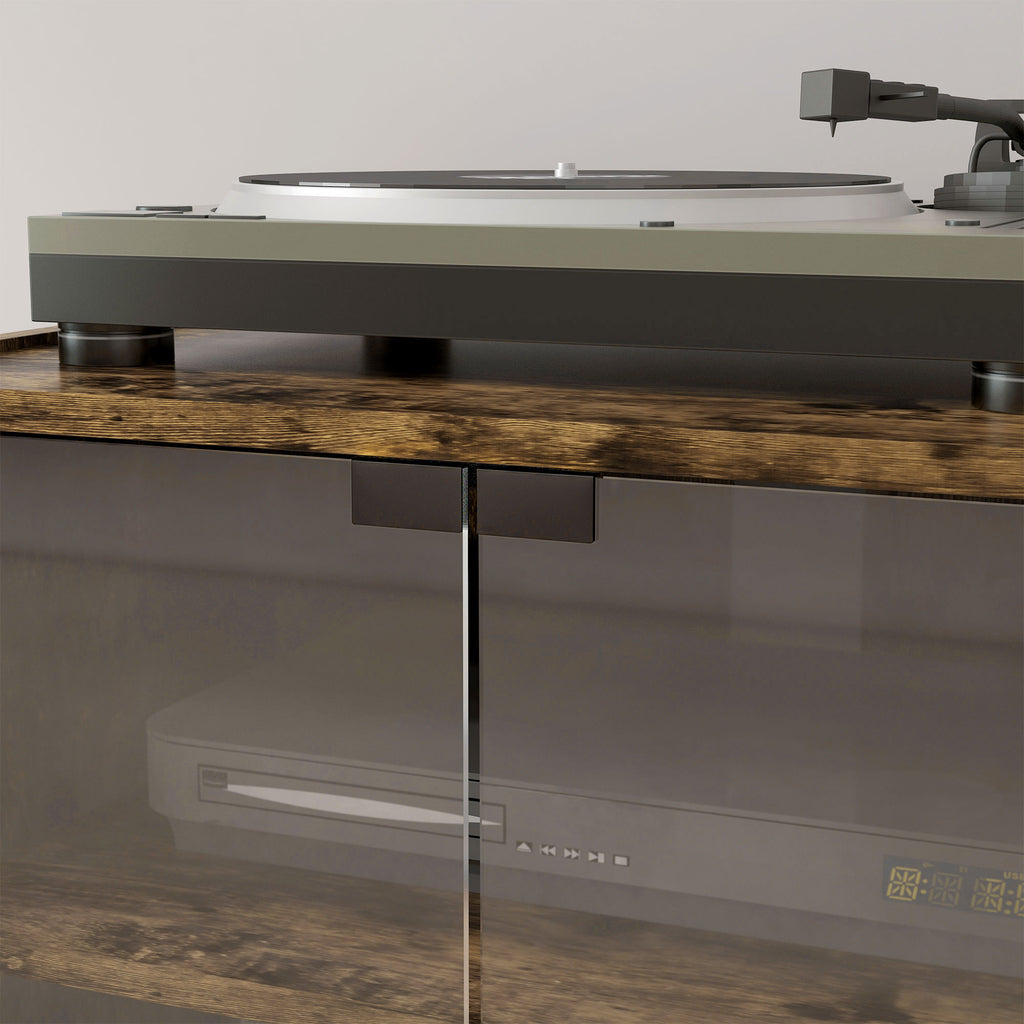 5-Tier Media Cabinet, Media Stand with Adjustable Shelves, Tempered Glass Doors, and Cable Management, Rustic Brown