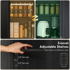 71" Pantry Cabinet, Kitchen Storage Cabinet with Adjustable Shelves, Barn Doors and Drawer for Dining Room, Black