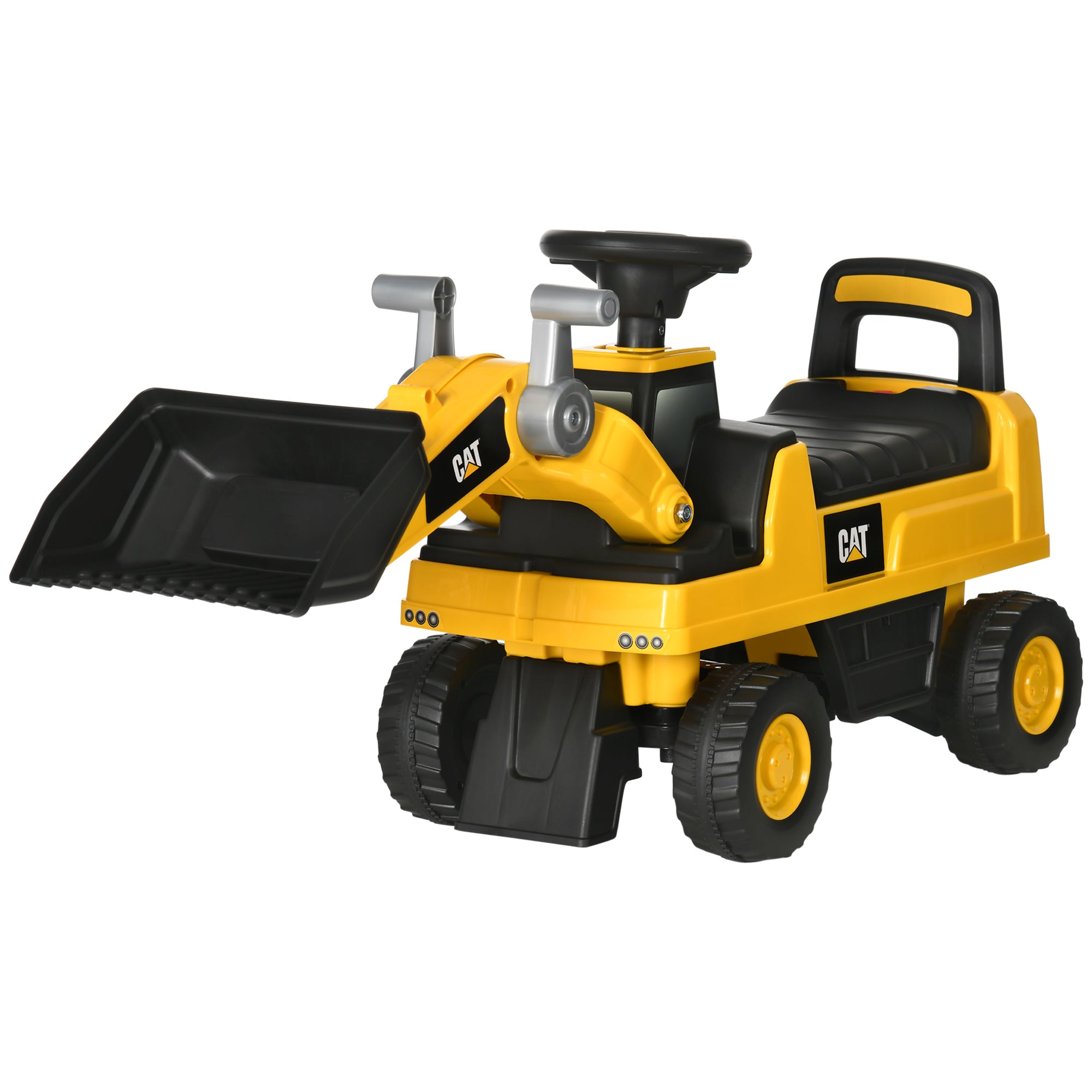 Caterpillar CAT Licensed Kids Ride on Excavator No Power Construction Vehicles with Manual Shovel, Horn, Hidden Storage