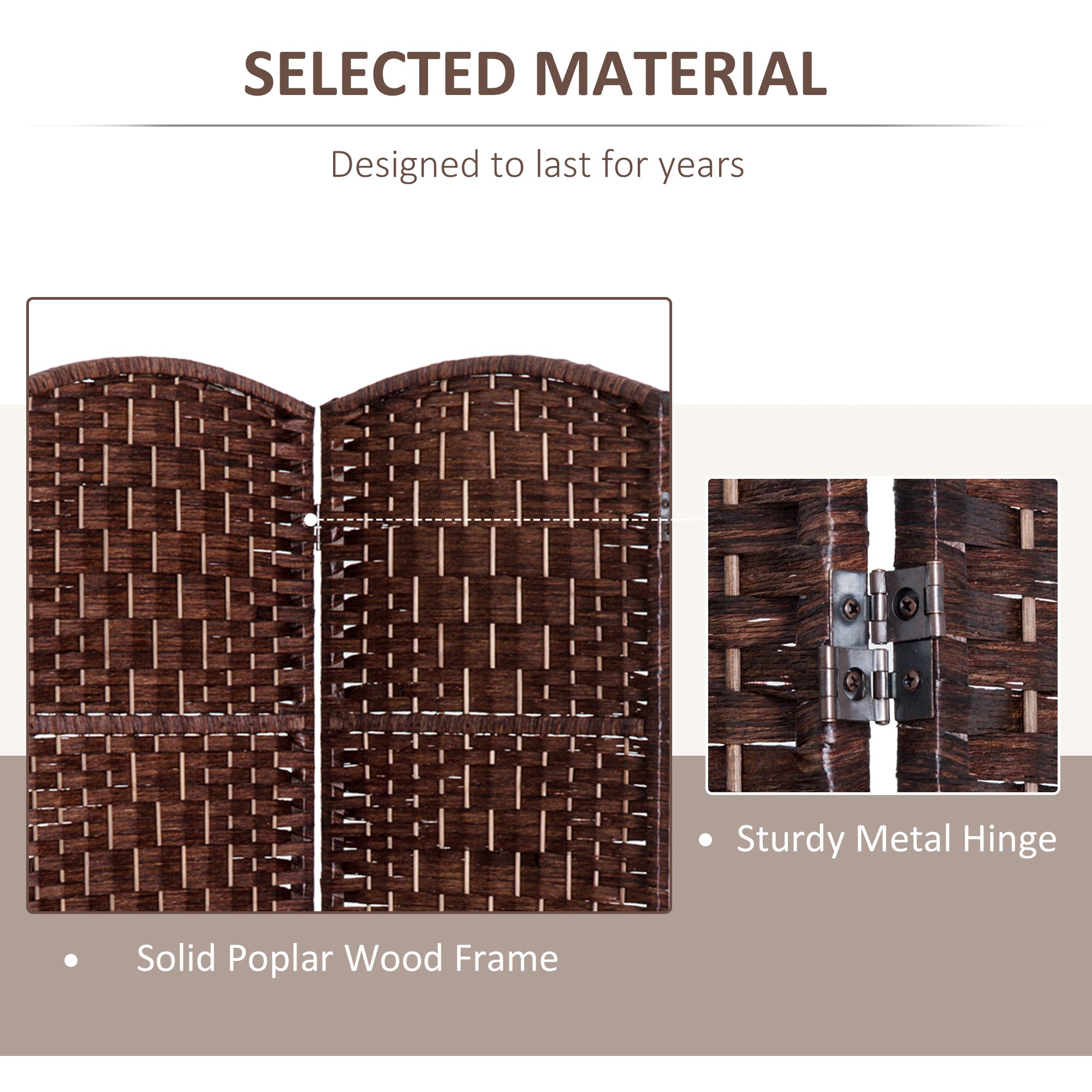 Room Divider 4 Panel, 6FT Tall Folding Privacy Screen, Freestanding Hand-Woven Partition for Room Separation with 360° Hinges, Paper Rope Diamond Weave, Brown