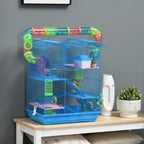 18.5" 5 Tier Hamster Cage with Tubes and Tunnels, Small Animal Cage, Rat Gerbil Cage with Water Bottle, Food Dish, Exercise Wheel, Blue