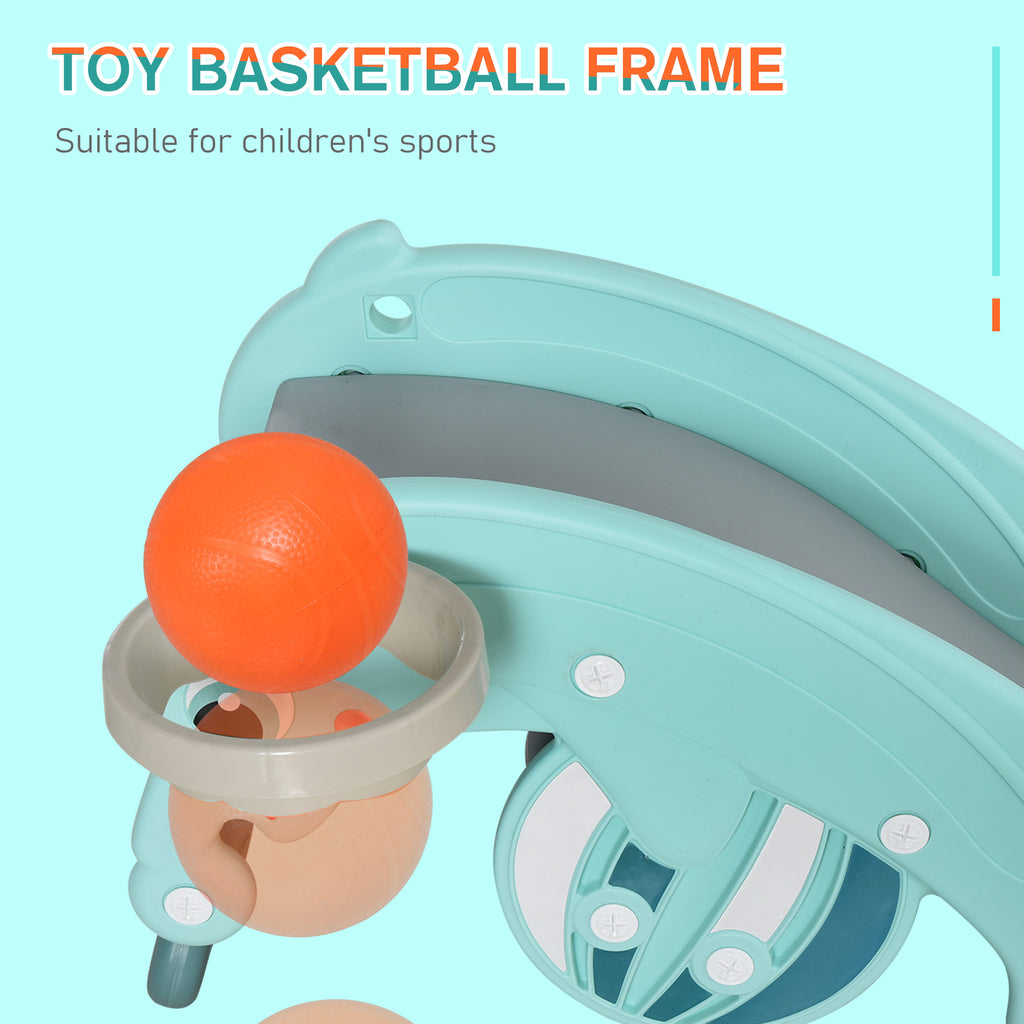 3-in-1 Kids Portable Slide Rocking Horse Toy with Basketball Hoop for Age 1.5-3 Boys and Girls, Mint Green