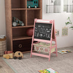 Art Easel for Kids with Paper Roll, Blackboard, Whiteboard, Storage, Pink