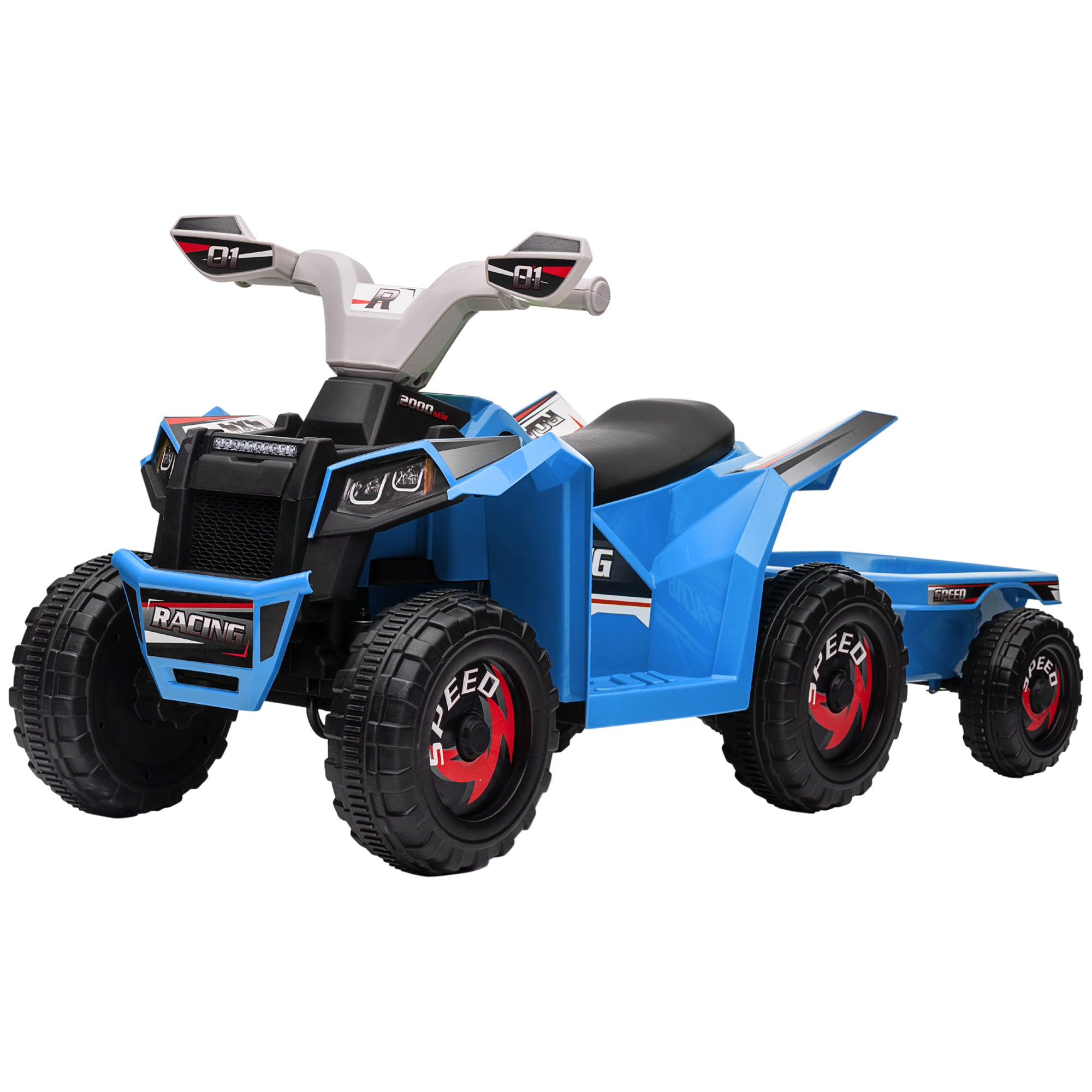 6V Electric Toy Car with Back Trailer, Forward Backward, Wear-Resistant Wheels for Ages 18-36 Months, Blue