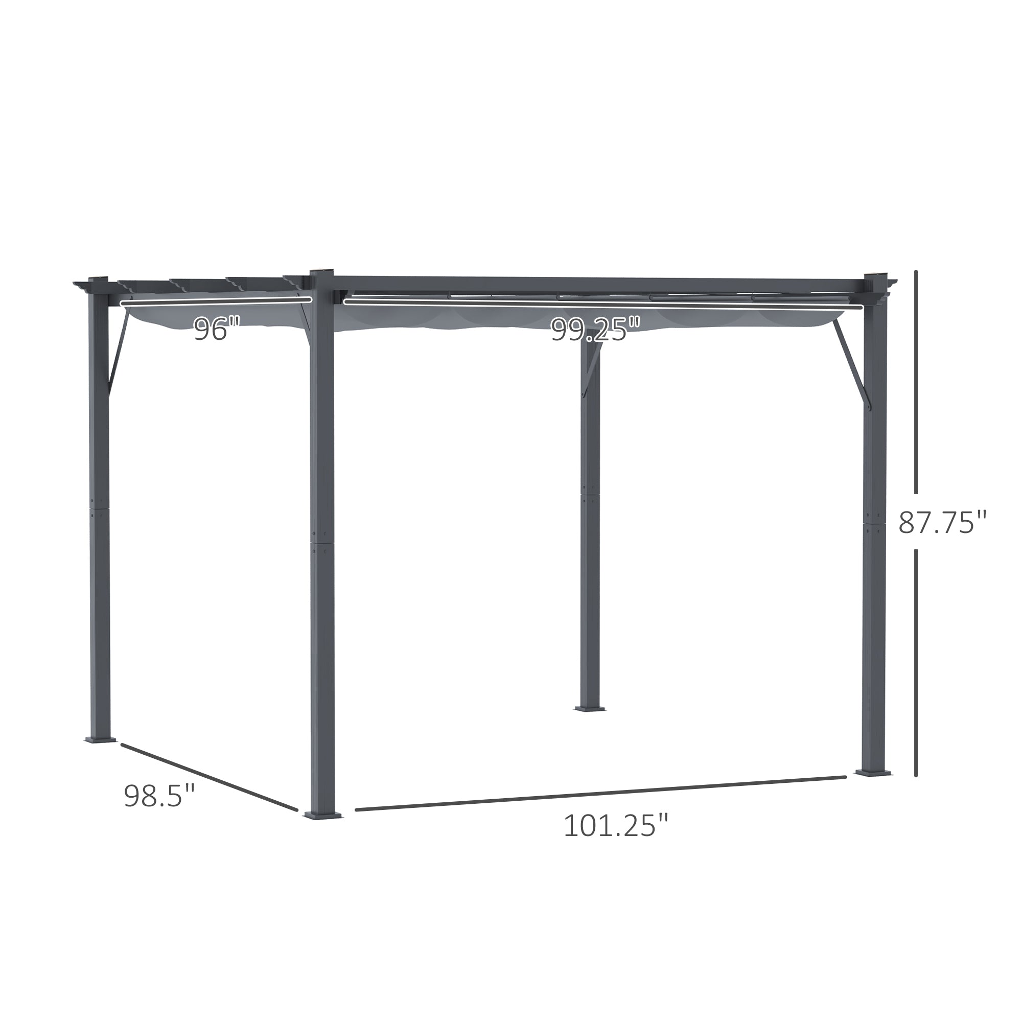 10' x 10' Outdoor Retractable Pergola Canopy, Aluminum Patio Pergola, Backyard Shade Shelter for Garden & Parties, Gray