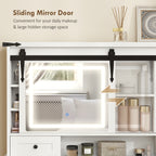 Vanity Desk Set with Mirror and Lights, Cushioned Stool, Storage Drawer, Cabinet, Shelves for Bedroom, White