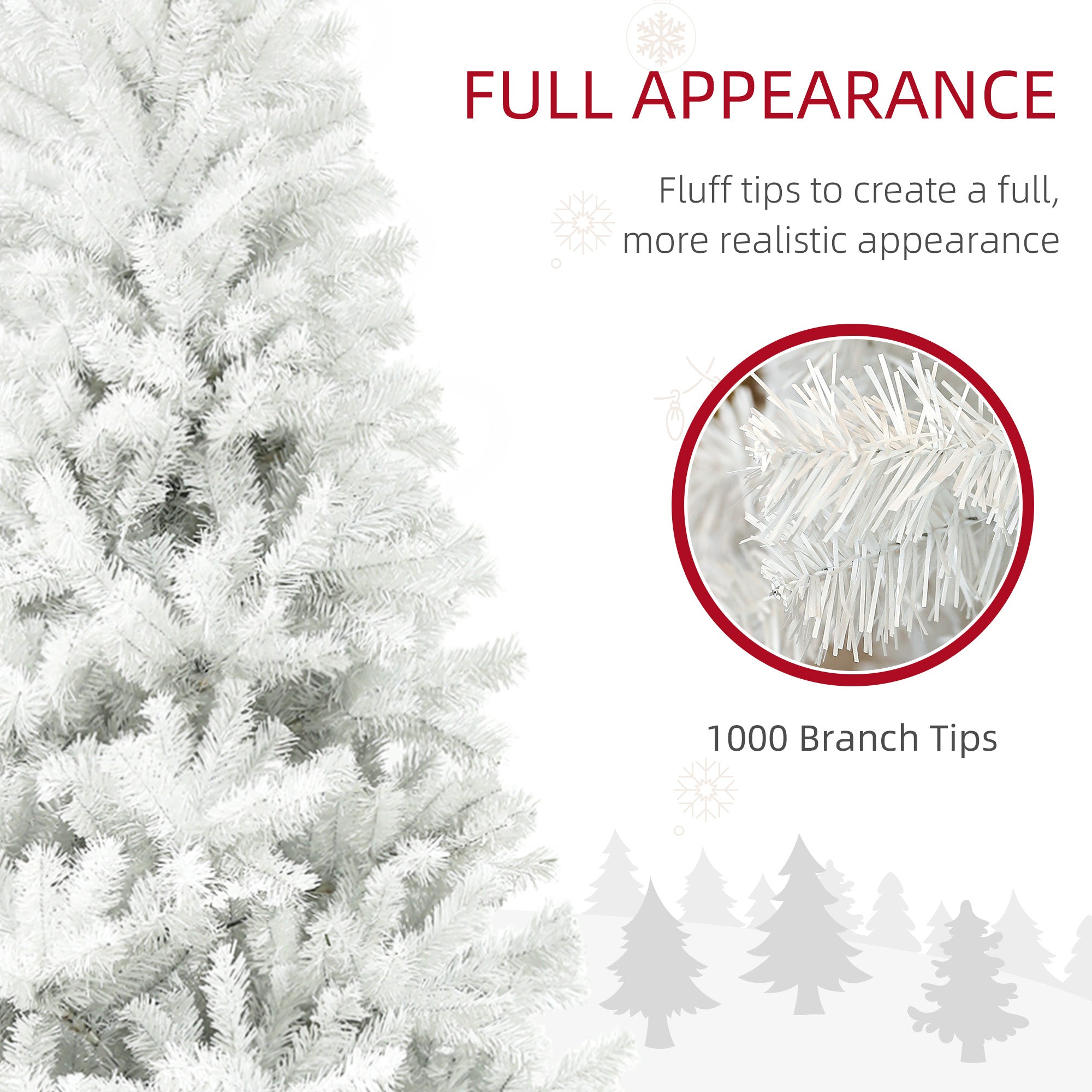 6ft Unlit Artificial White Christmas Tree, Holiday Decor with 1000 Branch Tips, Auto Open and Steel Base