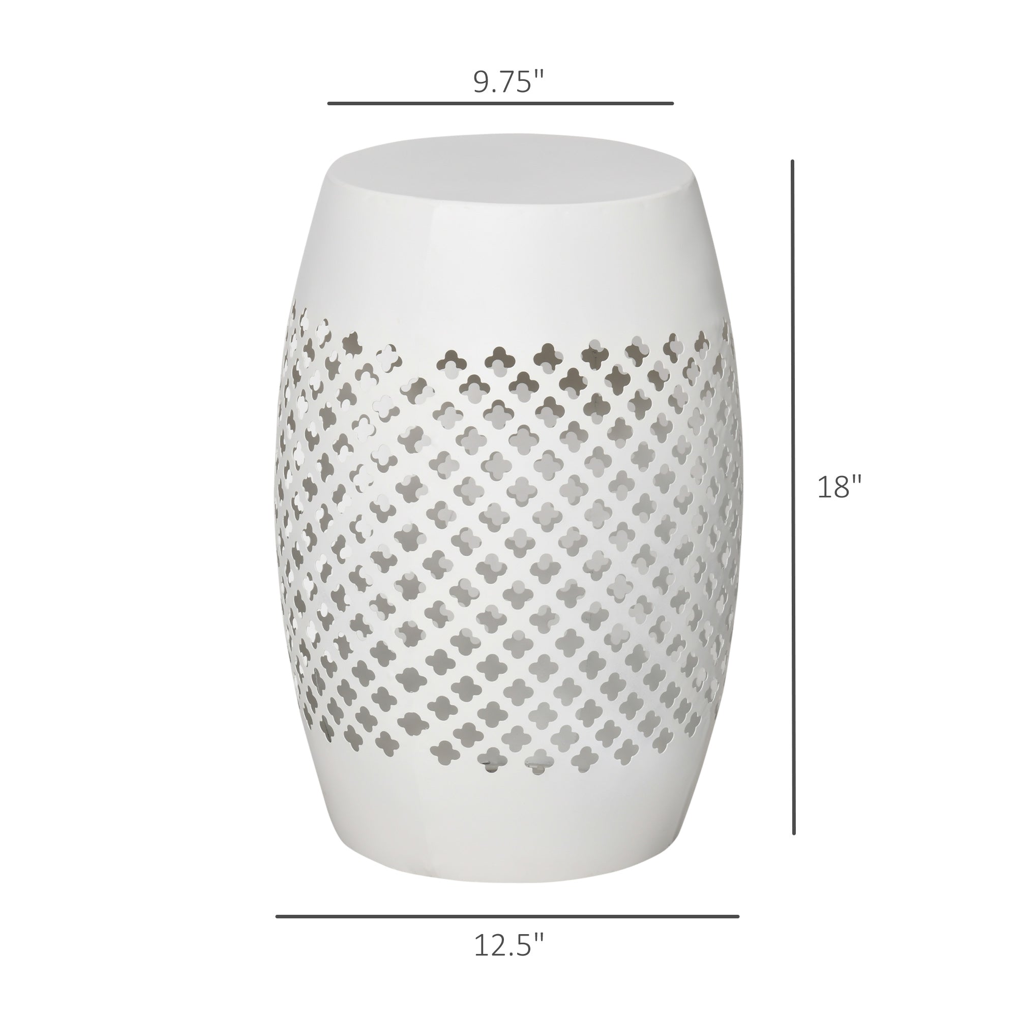 12" Steel Outdoor Side Table, Round Hollow Drum Patio End Table, Accent Table for Indoor and Outdoorr, White