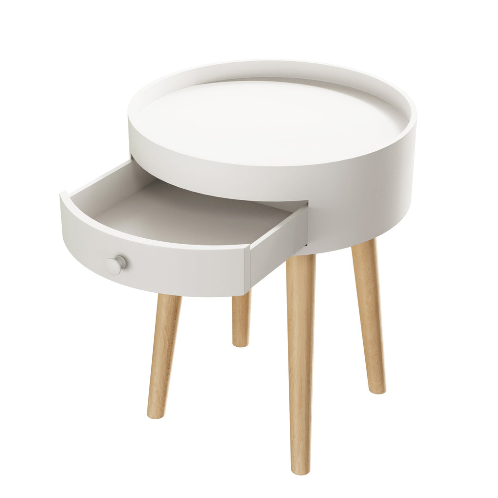 18" Storage Drawer Bedside Table, Scratch Resistant, Easy to Clean, Oak Legs, Simple Installation, White