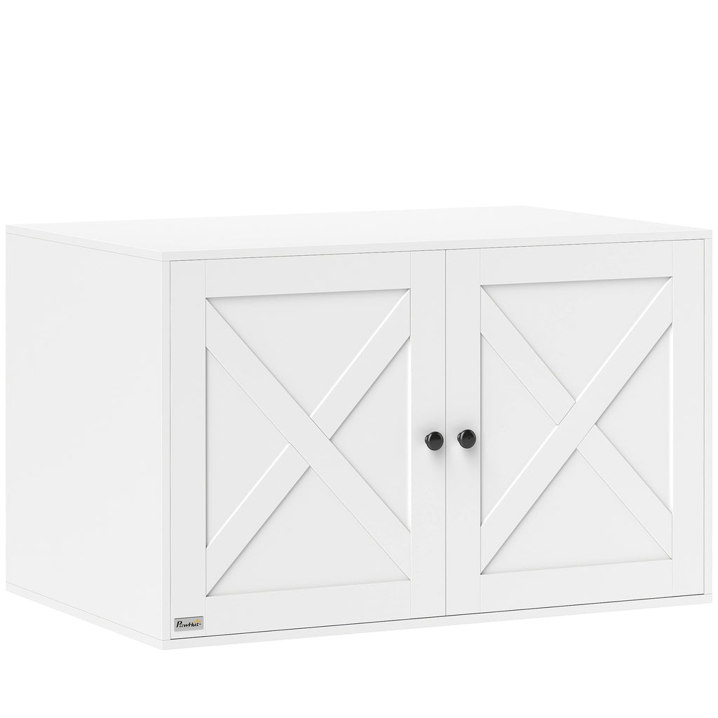 Cat Litter Box Enclosure with Barn Door, Cat Hole, 31.5" x 21" x 20", White