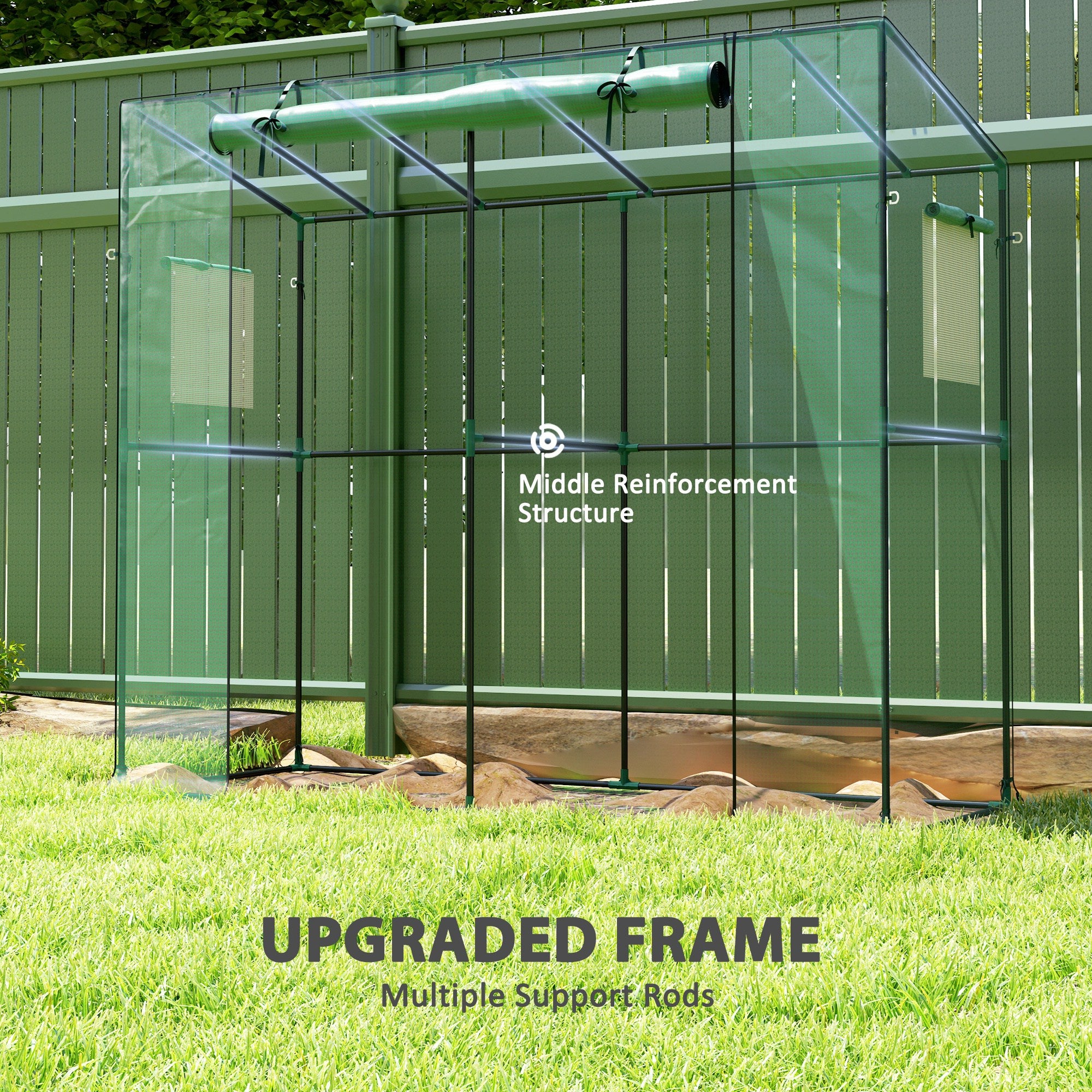 Walk-in Portable Greenhouse Small Greenhouse for Outdoors with UV-resistant PE Cover, 6.6' x 2.5' x 5.6' Green