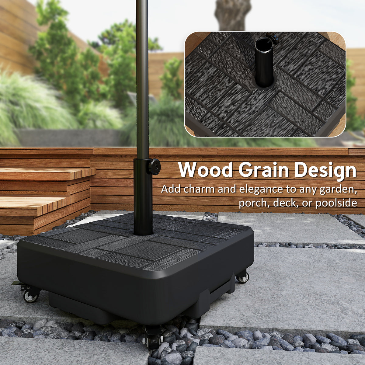 Patio Umbrella Base Outdoor Umbrella Stand with Wheels for 1.5"/1.9" Poles