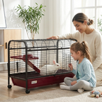 41"L Small Animal Cage, Pet Play House for Rabbit Hutch Ferret with Feeder, Rolling Wheels, Platform, Ramp