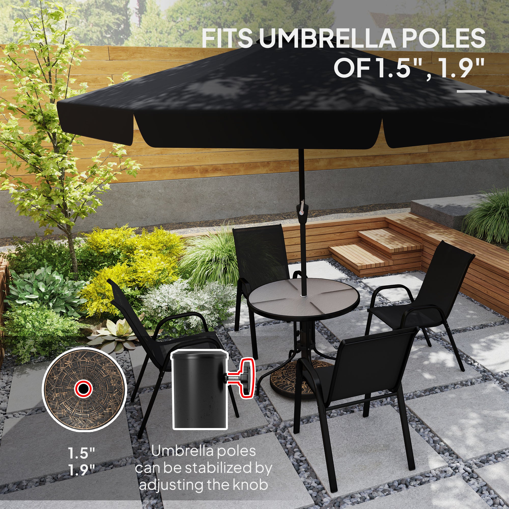 19" Patio Umbrella Base, 26 lbs Concrete Heavy Duty Umbrella Stand, Round Patio Umbrella Holder for 1.5"/1.9" Umbrella Poles for Outdoor, Lawn, Poolside, Bronze