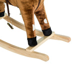 Kids Metal Plush Ride-On Rocking Horse Chair Toy With Nursery Rhyme Music - Dark Brown