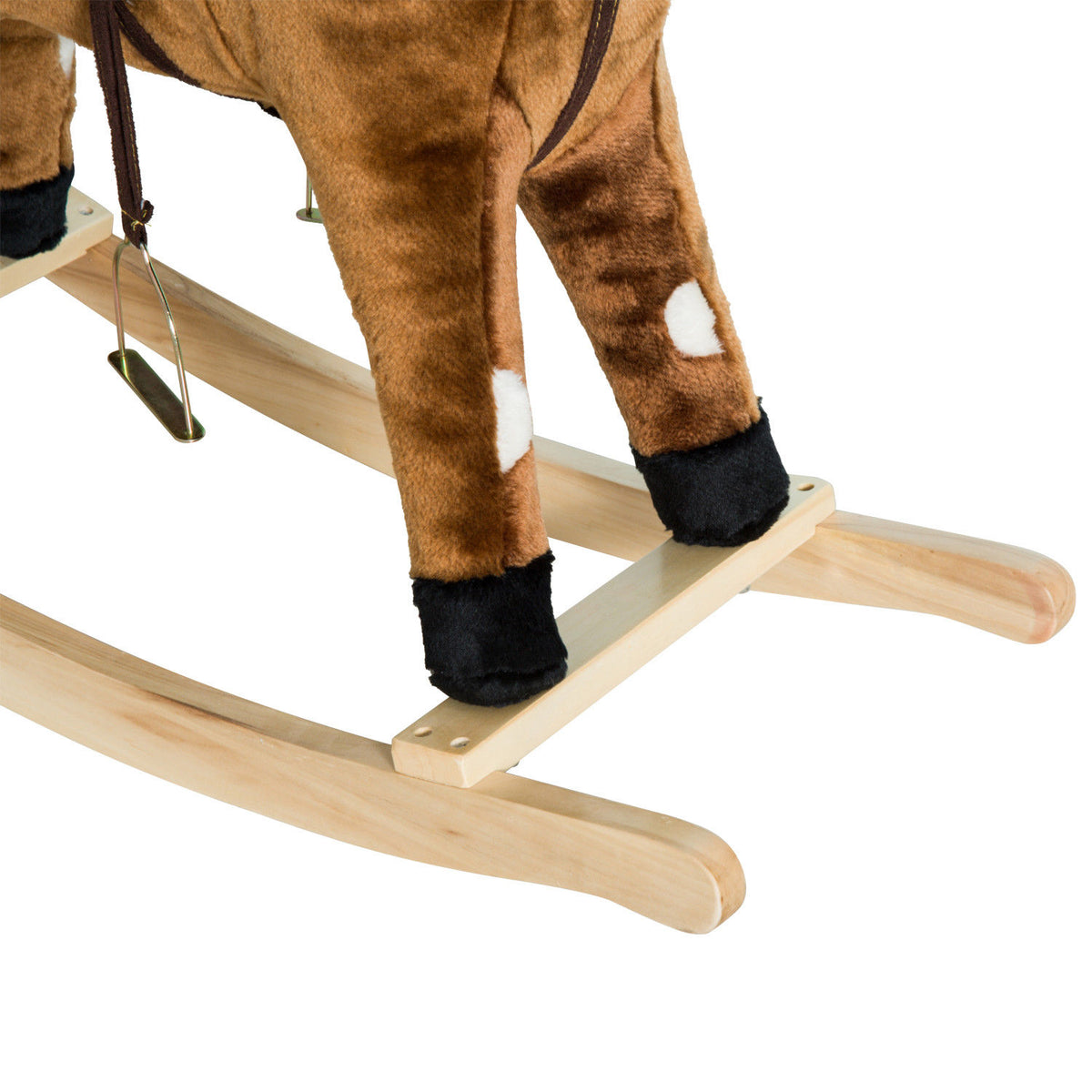 Kids Metal Plush Ride-On Rocking Horse Chair Toy With Nursery Rhyme Music - Dark Brown