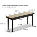 Modern Solid Oak Wood Bench with Handwoven Rattan Seat, Versatile Dining Stool with Sturdy Rounded Legs, 39.5″ L x 11″ W x 17″ H, Black