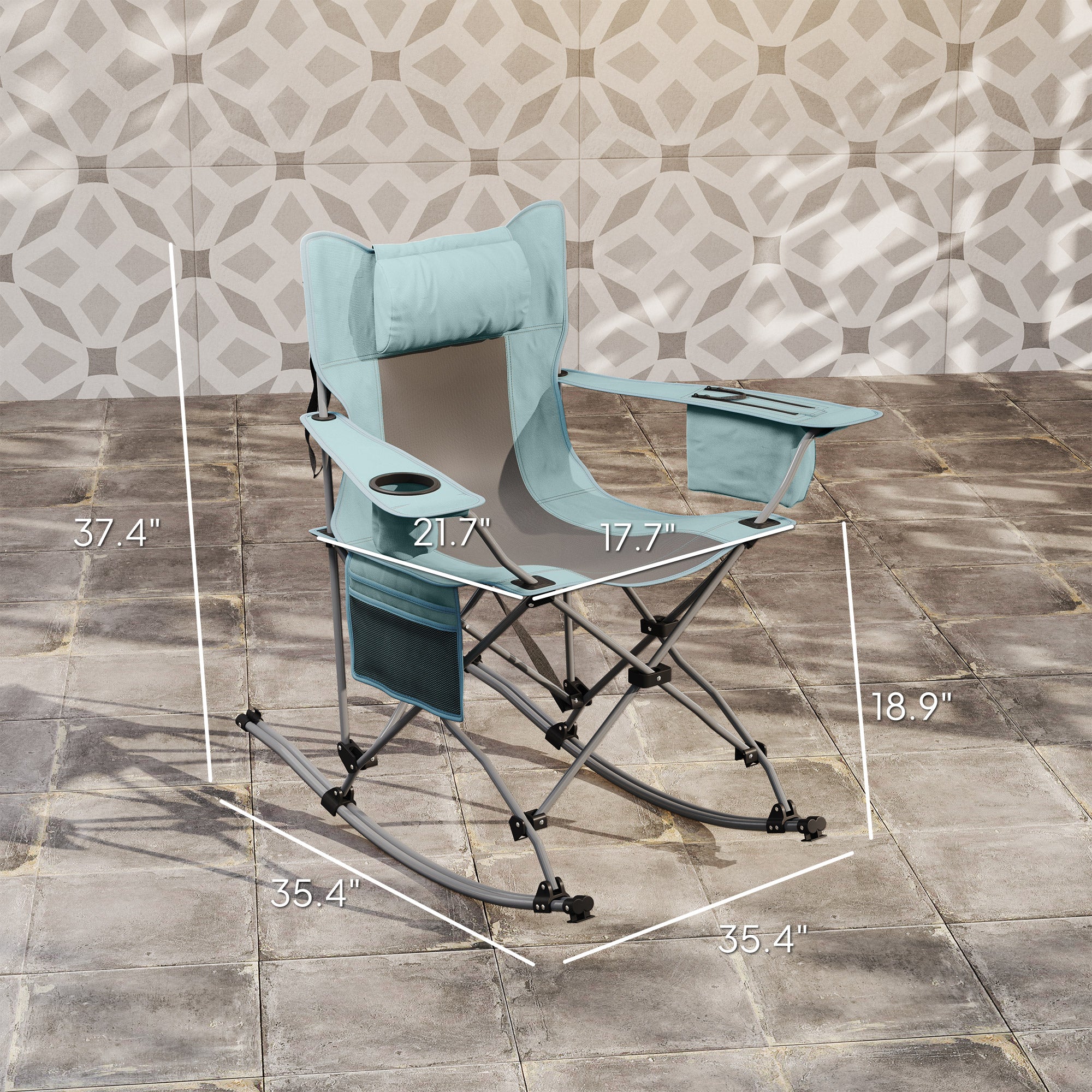 Folding Rocking Camping Chairs, Portable Chairs with Headrest, Cooler Bag, Cup Holder, Carry Bag, 2 Pack, Gray