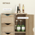 Freestanding Storage Cabinet, Bathroom Floor Cabinet with 4 Drawers and Door, Oak