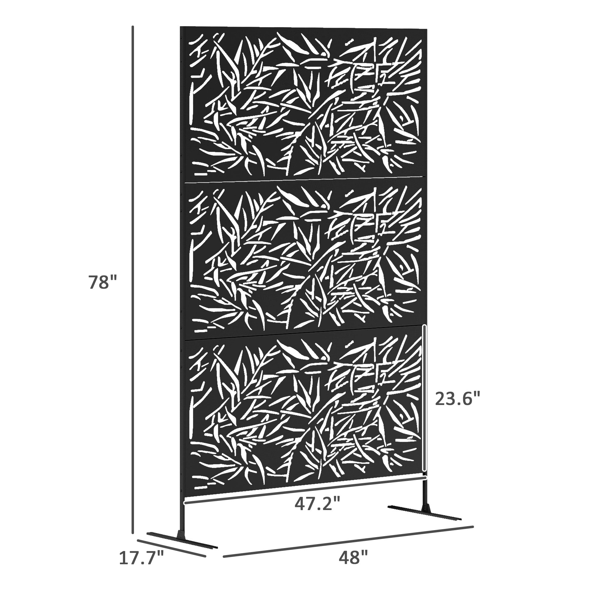 Decorative Privacy Fence Screen, Metal Outdoor Privacy Screen Climbing Plant Trellis with Stand, Bamboo Black