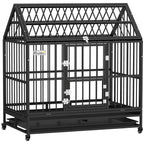 48" Heavy Duty Dog Crate with 4 Lockable Wheels, Double Doors, and Removable Tray, for XL and L Dogs