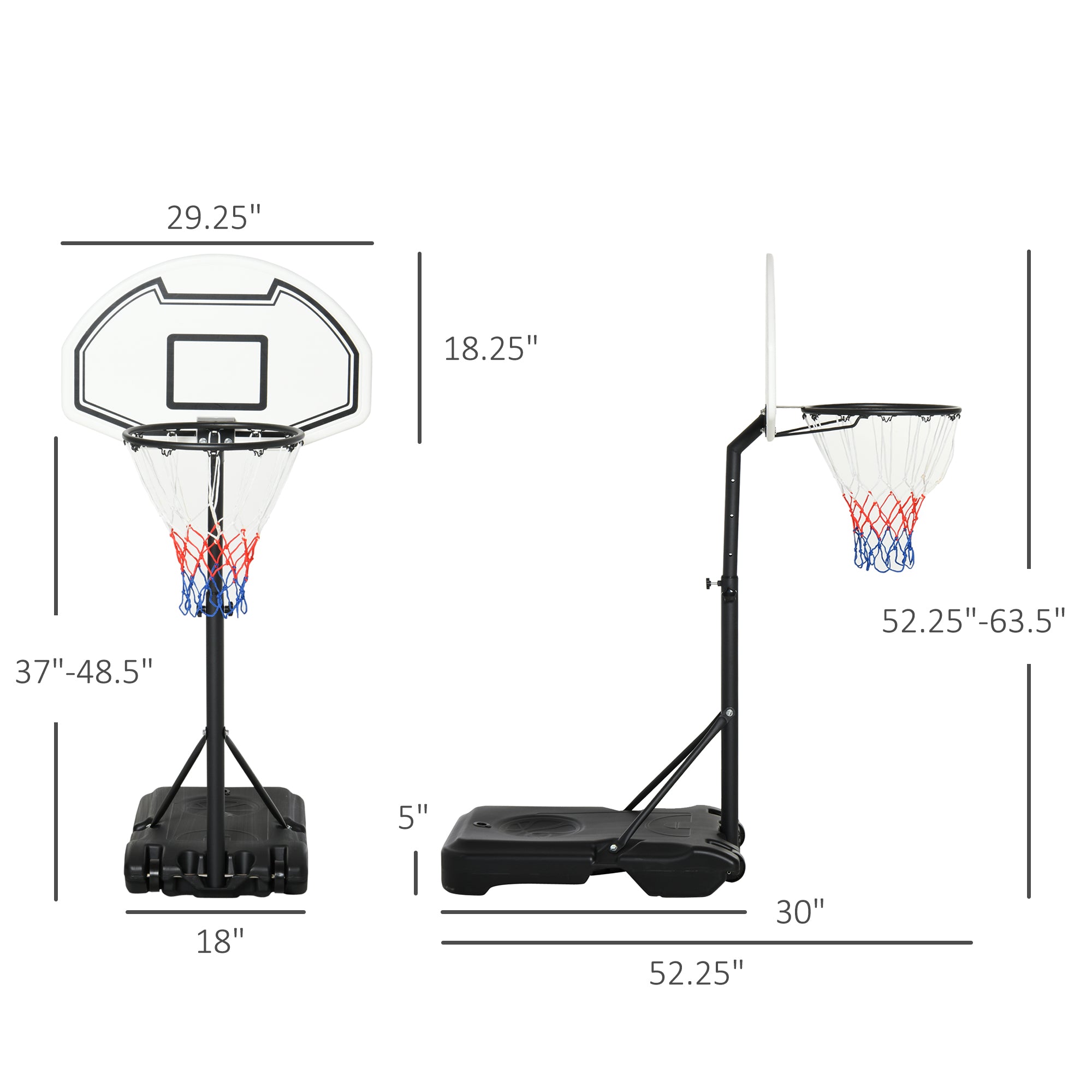 Height Adjustable Basketball Hoop, Portable Basketball Stand, 30" Backboard, Indoor Outdoor Goals Set for Kids Youth Adults