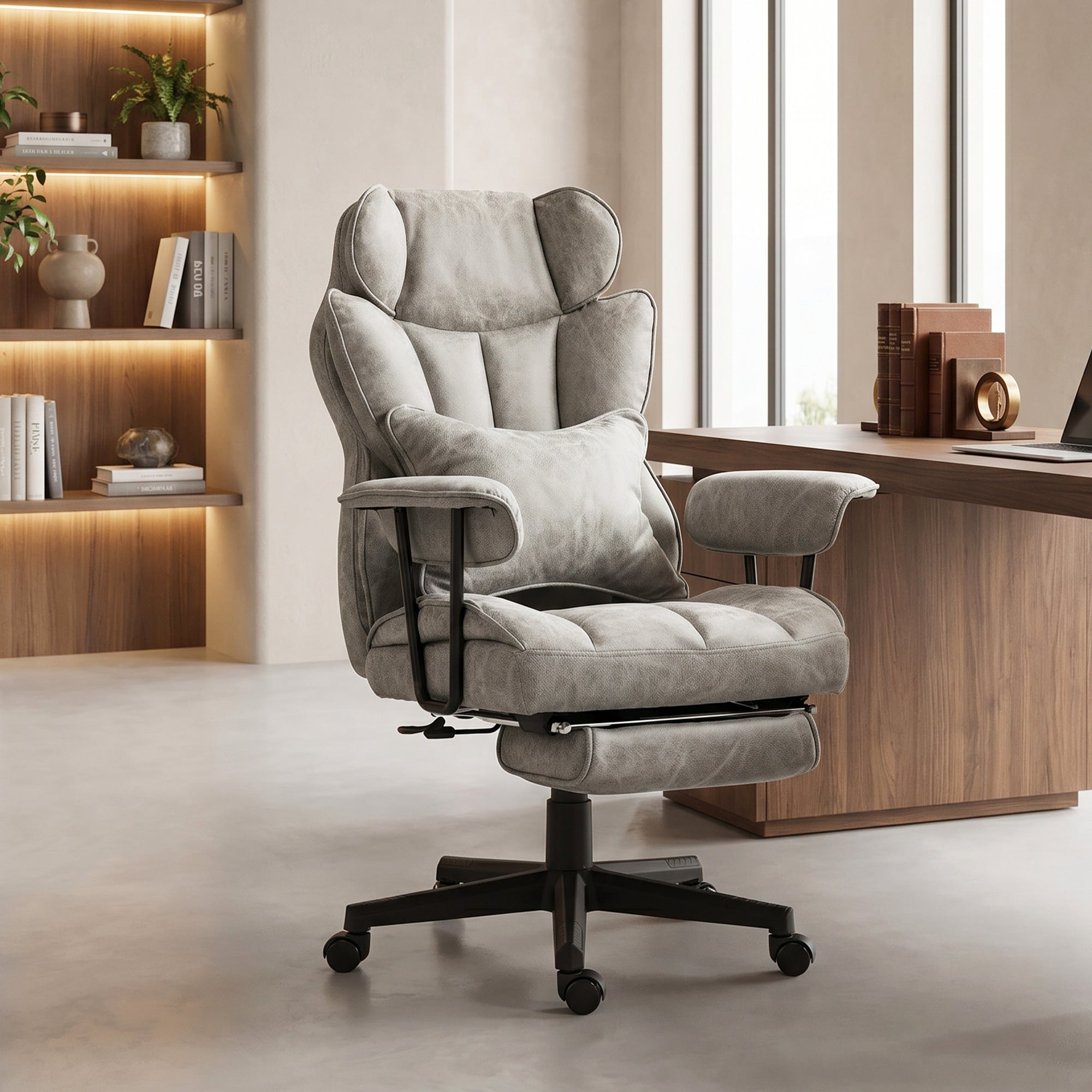 400LBS Big and Tall Office Chair, Massage Office Chair with Footrest, Lumbar Support and Reclining Function, Gray