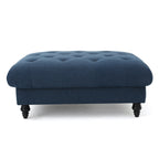 Tufted Ottoman with Upholstered Polyester Blend, Button Tufting, Turned Feet, 40.5" x 40.5" x 16.9", Navy Blue