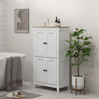 Bathroom Storage Cabinet, Modern Bathroom Floor Cabinet with 4 Doors and 2 Adjustable Shelves, White