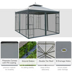 118" x 118" Steel Outdoor Patio Gazebo Canopy with Removable Mesh Curtains, Display Shelves, & Steel Frame, Gray