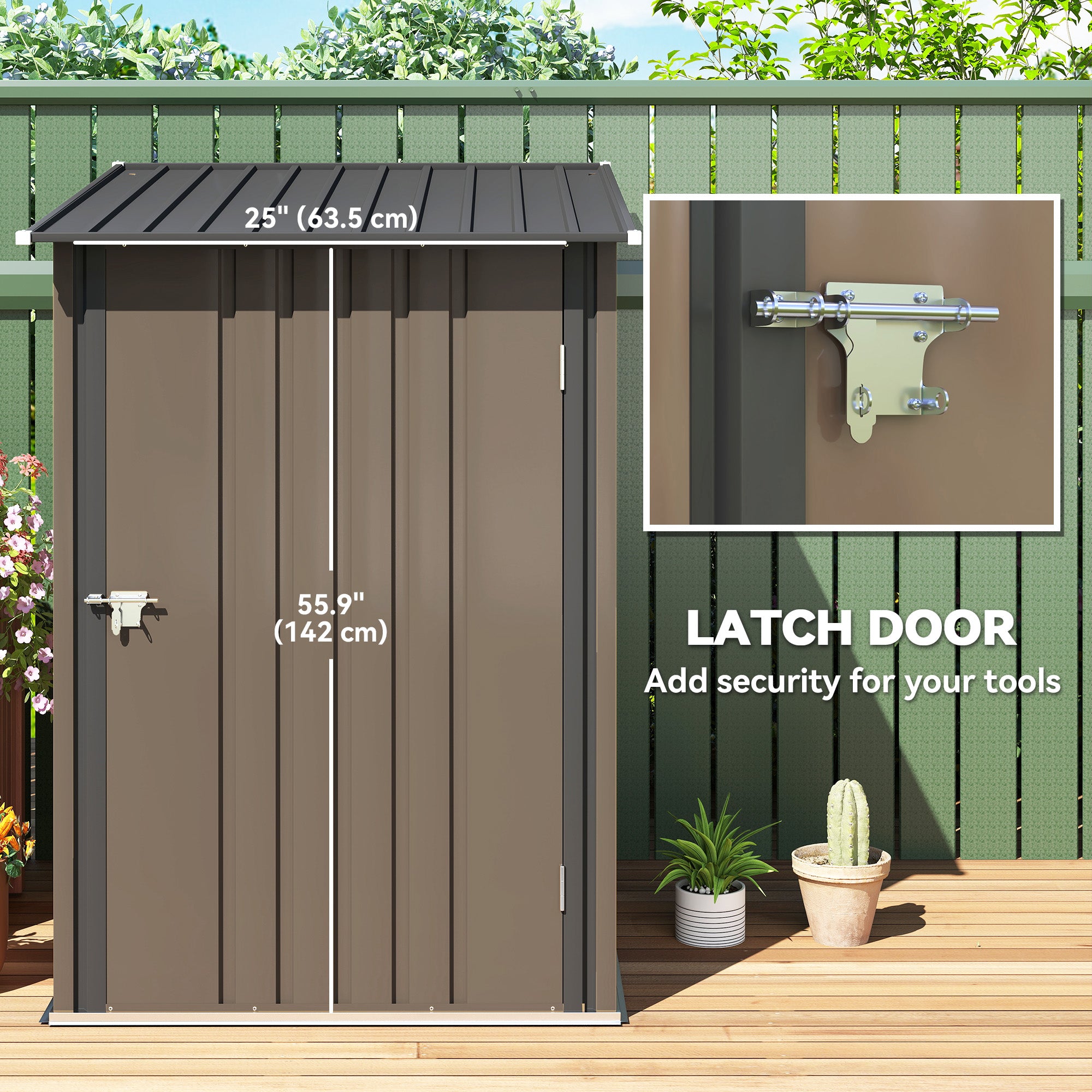 Outdoor 3.3' x 3.4' Lean-to Garden Storage Shed, Galvanized Steel Tool House with Lockable Door for Patio, Brown