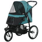 3 Wheels Pet Stroller for Small Dogs and Medium Dogs with Adjustable Canopy, Safety Tether, Storage Basket, Dark Green