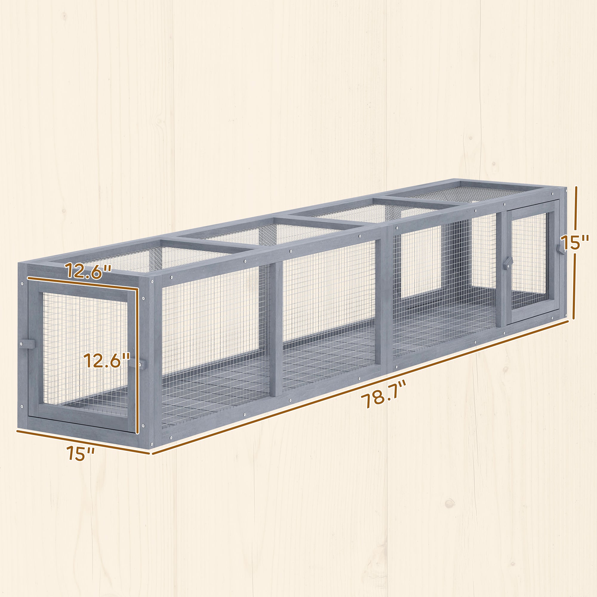 Wooden Cat Run with Weather Protection, Connecting Inside and Outside, 79"L x 15"W x 15"H, Dark Gray