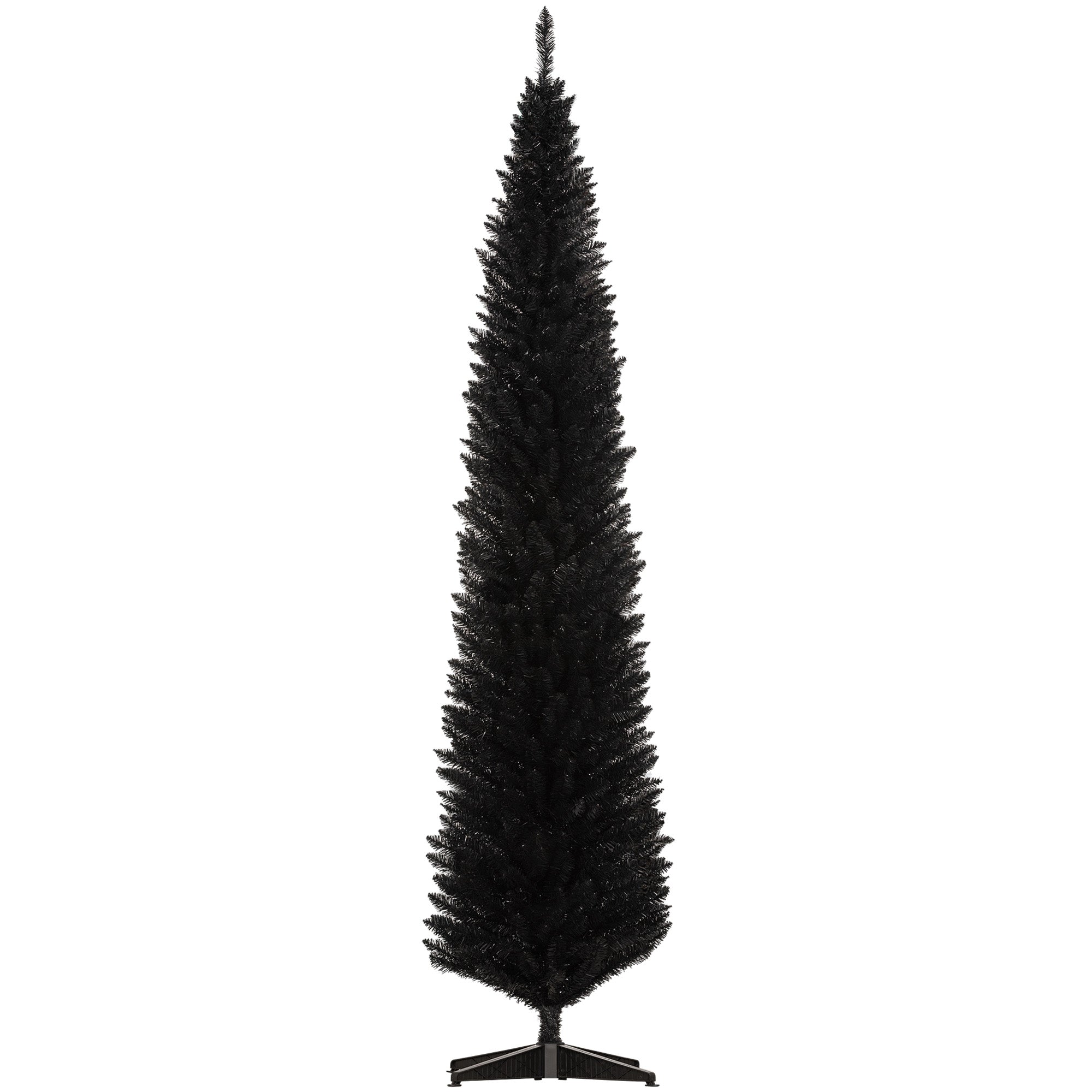 8ft Unlit Pencil Artificial Christmas Tree with Realistic Branches and 618 Tips, Plastic Base, Black