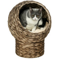 Handwoven Elevated Cat Bed with Soft Cushion & Egg Chair Shape, Basket Bed Kitty House with Stand, Raised Wicker House for Indoor Cats, 20" H, Gray